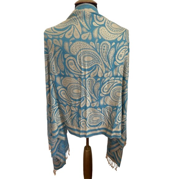 Blue & Gold Fringed Shawl/Scarf From The Holy Land - Picture 2 of 6